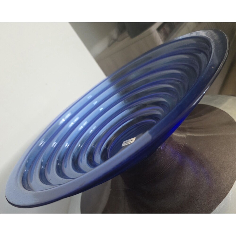 Gorgeous Vintage Cobalt Blue Glass Pyramid Step Beehive Serving Bowl Spain 14"